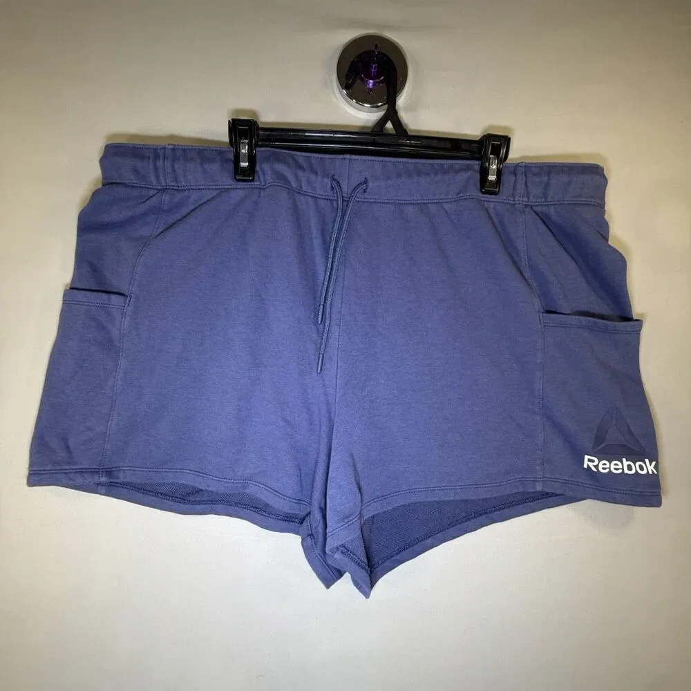 Reebok Womens High Rise Shorts Blue SZ XXXL Drawstring Cotton Shorts